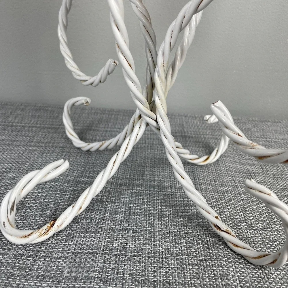 VTG Cottagecore Boho‎ White Twisted Metal Amber Glass Candle Holder Centerpiece